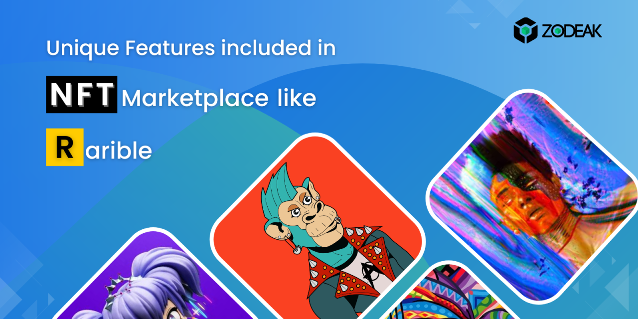 What are the Unique features included in Zodeak’s NFT Marketplace like Rarible?